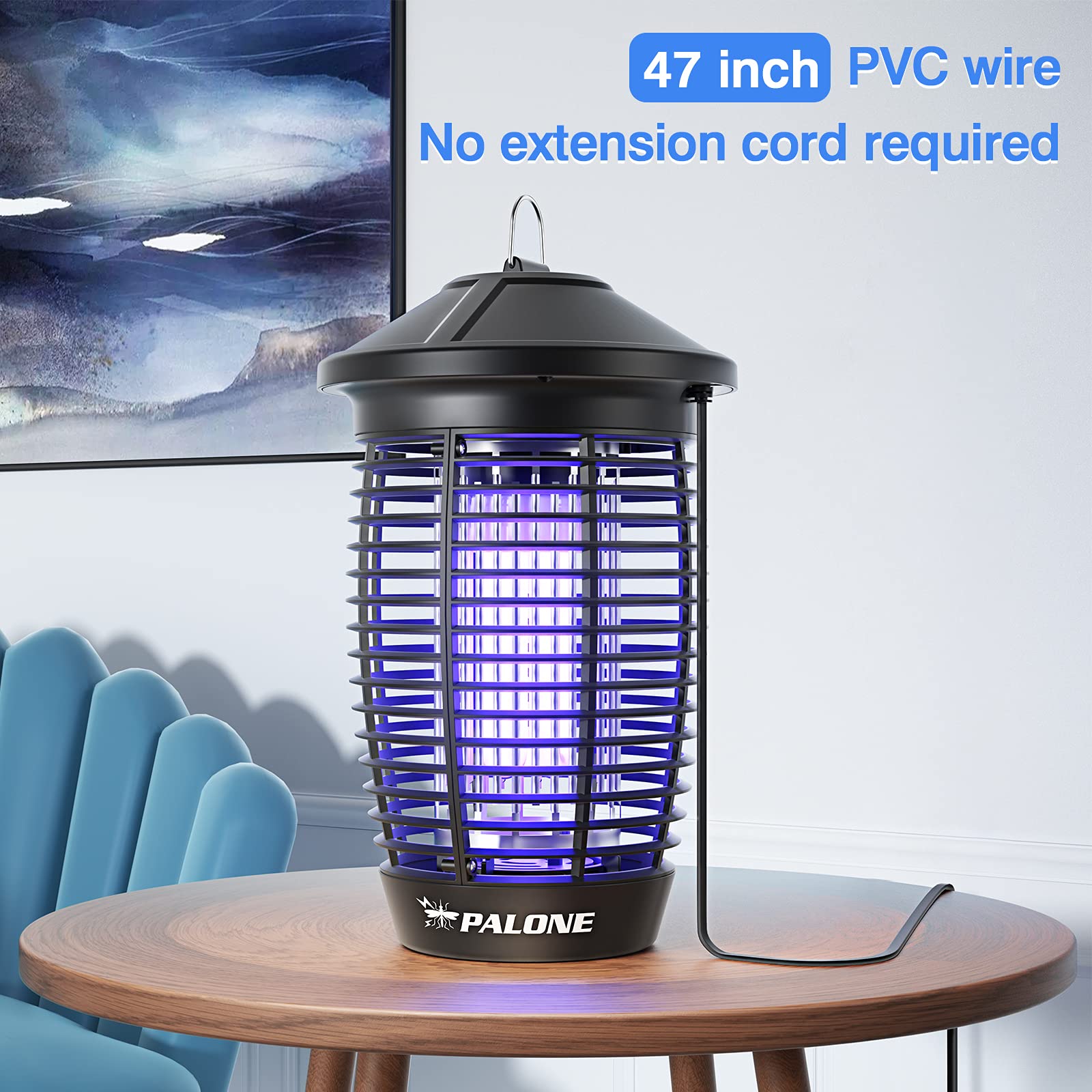 Palone Lampe Anti Moustique 4500V 20W UV Tueur d'Insectes Électrique Portée 100m² Intérieur Extérieur