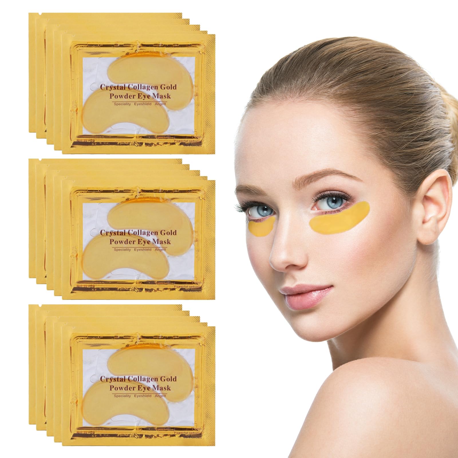 70 works 24K Gold Under Eye Mask, Natural Collagen Under Eye Gel Patches, Masks for Puffy Eyes Dark Circles Wrinkles Hydrating Soothing