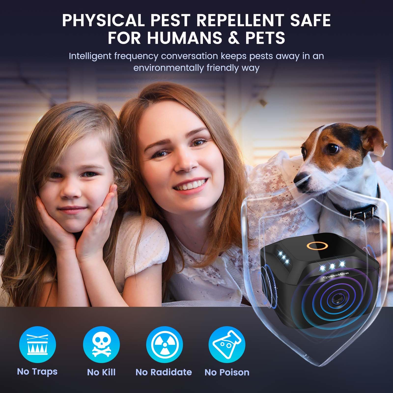 Repelente Ultrasónico de Ratones 360°, 3 Modos Repelente de Ratones Enchufe con 12 Luces Estroboscópicas, 300 M² Ahuyentador de Topos Repelente Gatos, para Rata Araña Polilla Hormiga