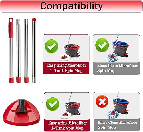 Miniatura 3 de Mango de repuesto para trapeador giratorio, barra de repuesto de trapeador de 4 secciones de 30 a 58 pulgadas y base compatible con mango de