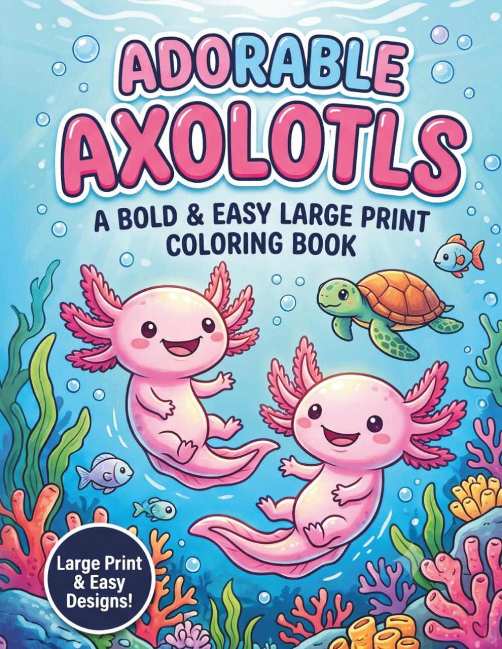 Adorable Axolotls: A Bold & Easy Large Print Coloring Book