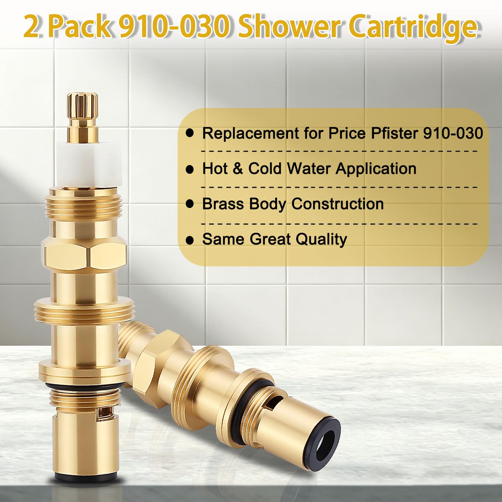 Cartucho de disco de cerámica de repuesto para 910-030, compatible con ducha Price/Pfister y vástago de grifo, cartucho de válvula de ducha para grifo de bañera y ducha, construcción de latón (paquete