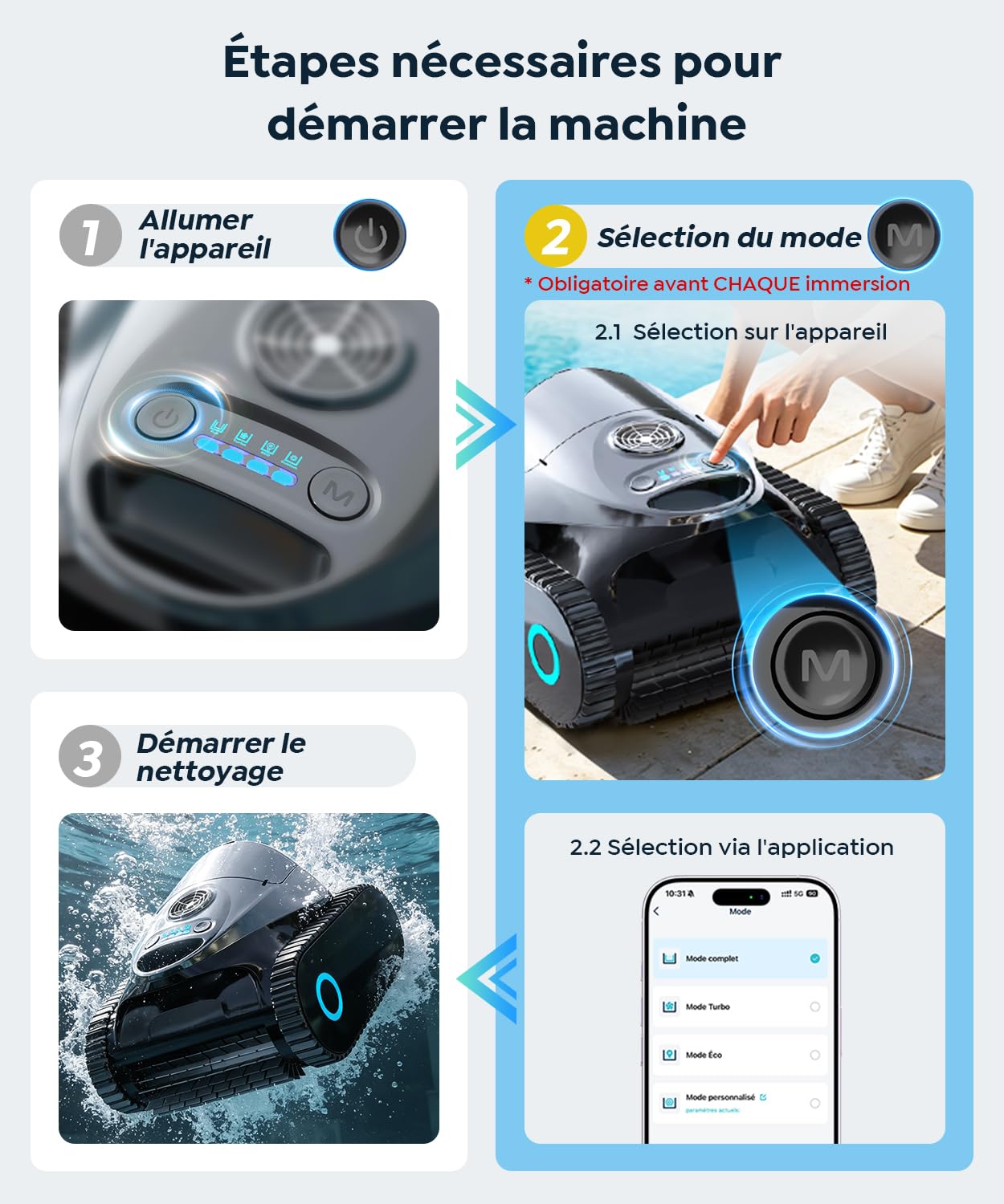 C1 Robot de Piscine Fond et Parois, Double Filtre, Robot Piscine sans Fil, 7 Modes Nettoyage, 170-180 Min d'Autonomie, Puissant Aspirateur pour Piscines jusqu'à 150 m², Gris mica