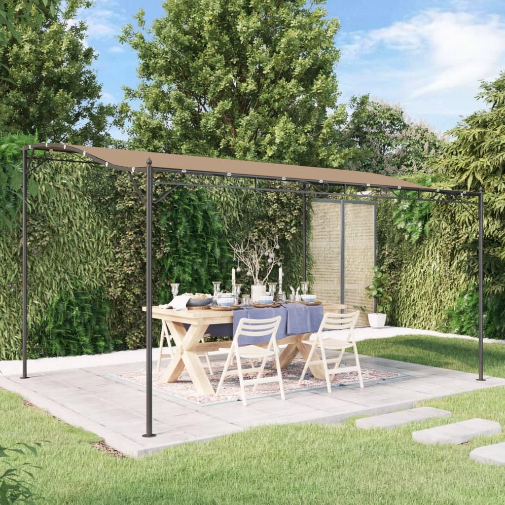 Auvent taupe 4x3m anti-UV avec revêtement PA et structure en acier thermolaqué