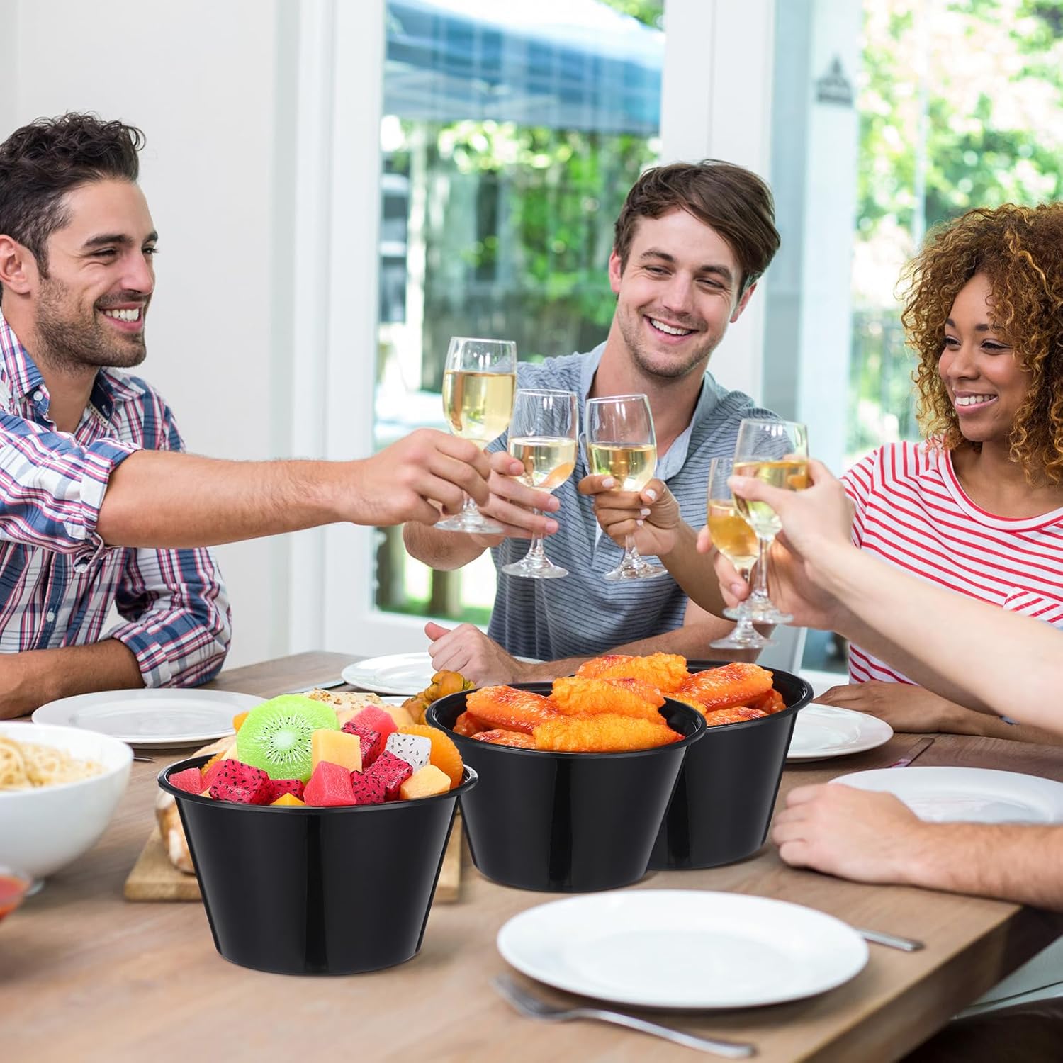 100 Pcs 32 Oz Disposable Plastic Bowls Stackable Salad Bowls Large Serving Soup Tableware Candy Bar Containers for Party Salad Bar Buffet Serving (Black) - Image 6