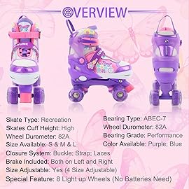 Sowume Adjustable Roller Skates for Girls and Women, All 8 Wheels of Girl\'s Skates Shine, Safe and Fun Illuminating for Kids