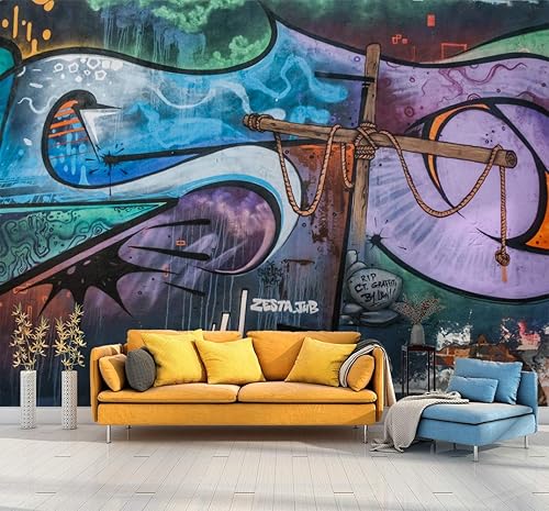 SIGNFORD - Papel tapiz colorido diseño de graffiti removible, papel de colgadura adhesivo para decoración de habitación y sala