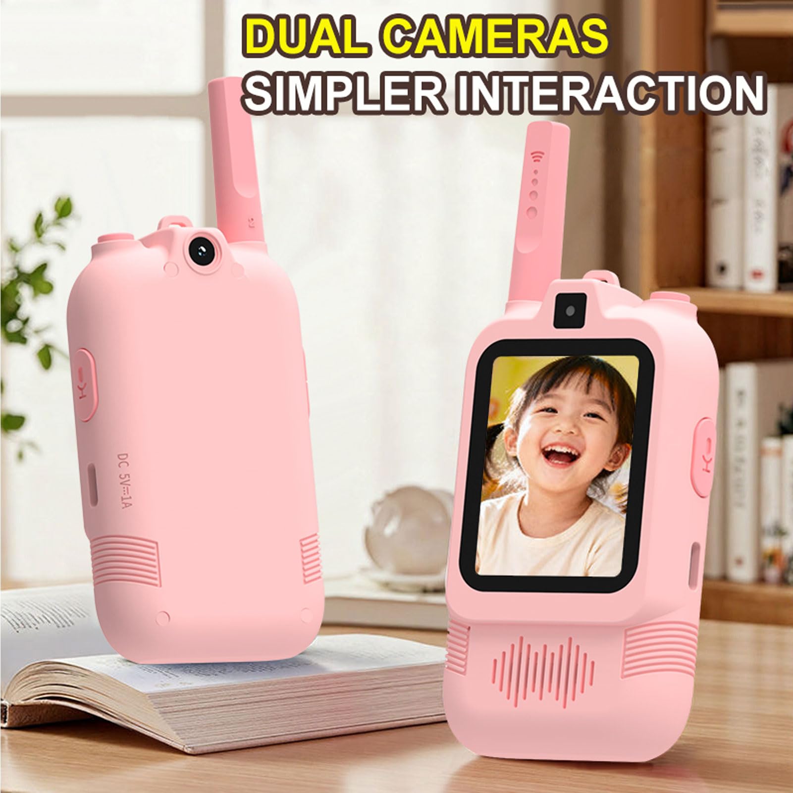Lot de 2 Talkies-Walkies Vidéo pour Enfants avec Deux Caméras, Interphone Longue Portée Rechargeable, Changeur de Voix, Plus de 8 Heures de Jeu pour Jeux D'intérieur et