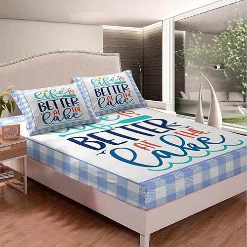 Miniatura 2 de Lake Time - Juego de sábanas tamaño King, juego de ropa de cama con temática de casa de lago, 4 piezas para niños, niñas, niños y adultos,