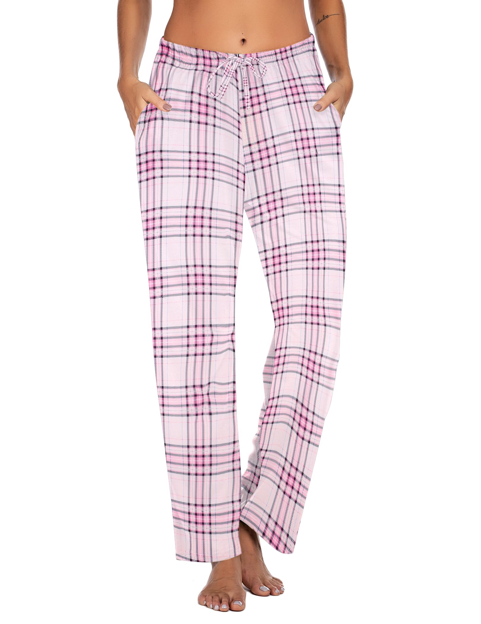 Ekouaer Women Pajama Pants Comfy Pj Bottom with Pockets Stretch Plaid Sleepwear