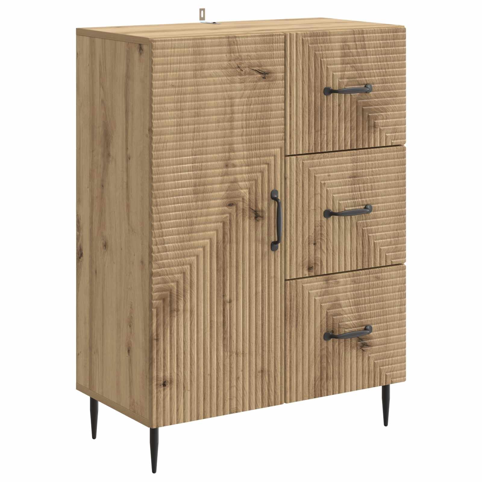 Aparador de madera de roble con 3 cajones y 1 puerta moderno de 66x34,5x89,5 cm