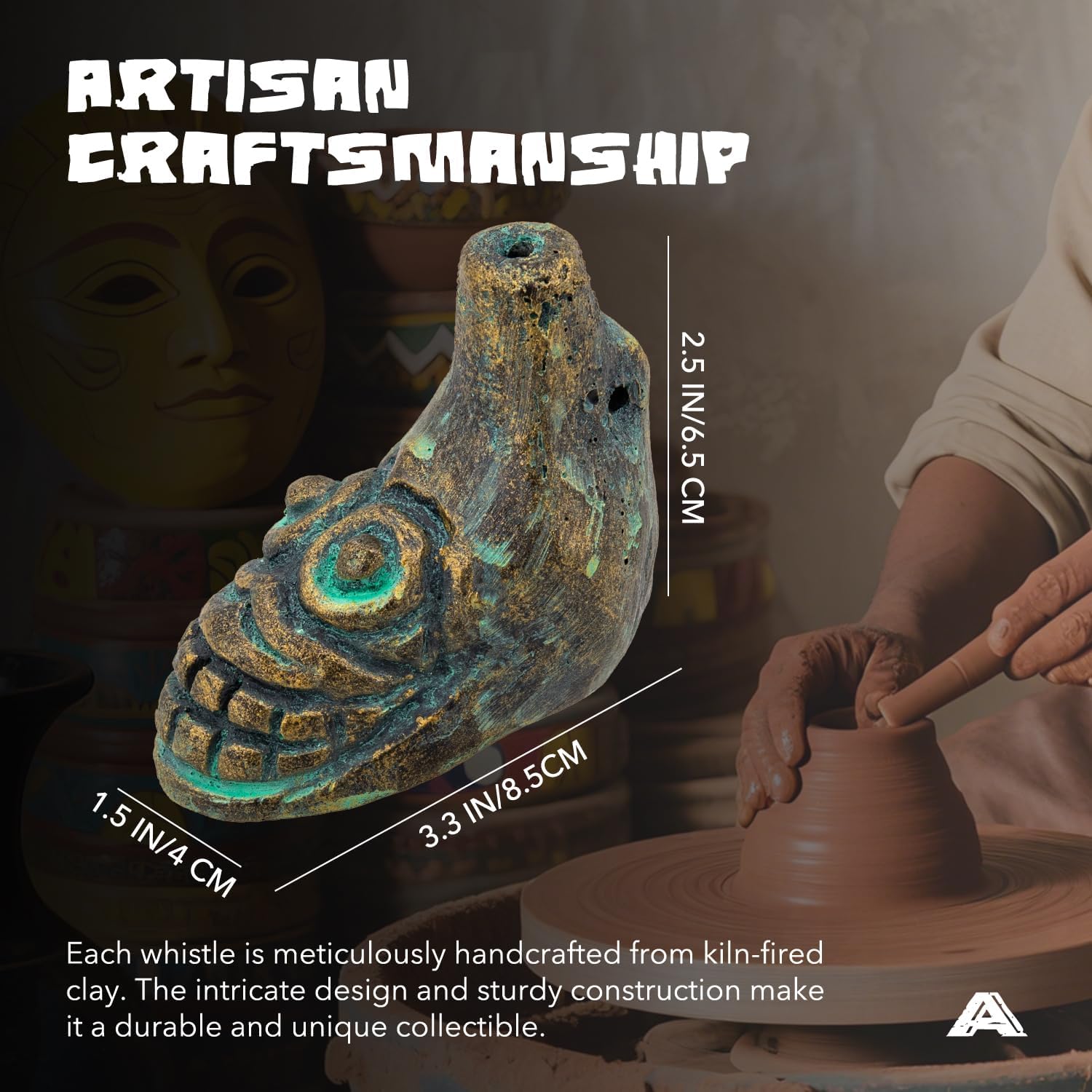 Aztec Death Whistle, Loudest Authentic Human Sounding Scream 125+ Decibels – Easy to Blow for Halloween & Collectors (Turquoise & Gold) - Image 3