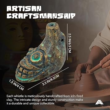 Aztec Death Whistle, Loudest Authentic Human Sounding Scream 125+ Decibels Easy to Blow for Halloween & Collectors (Turquoise & Gold)