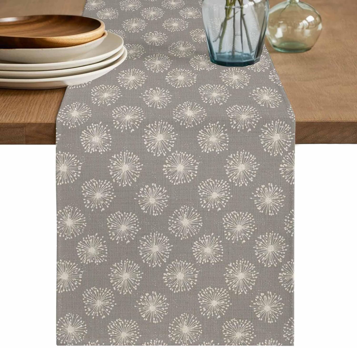 Table Runner 72 Inches Long, Beige Gray Dandelion Decorative Table Runner for Pa…