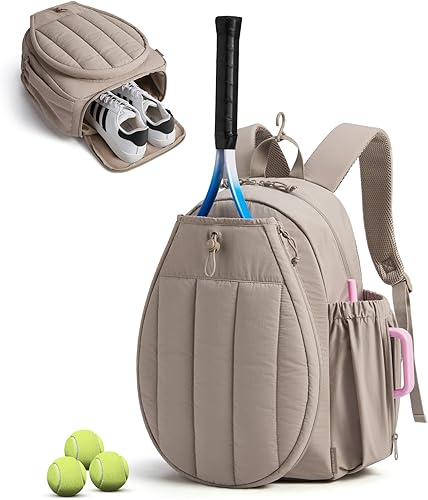 Vista 12 de BAGSMART - Bolsa de tenis y gimnasio para mujeres, con compartimento para 2 raquetas, compartimento para zapatos y bolsillo para cosas húmedas