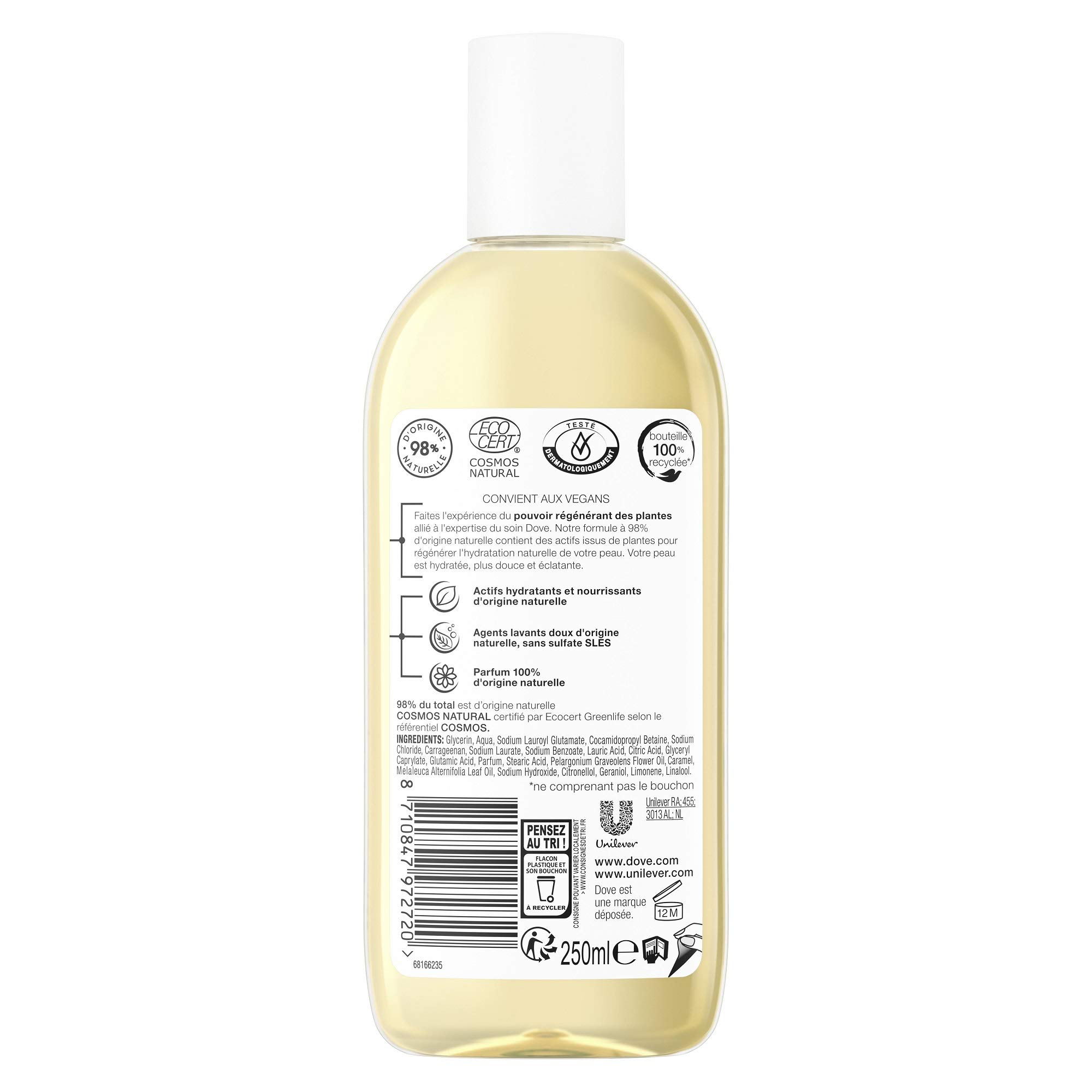 Dove Pouvoir des Plantes - Aceite de ducha para mujer, árbol de té, nutritivo, 100% origen natural, fórmula dermatológicamente probada, apto para veganos, 250 ml