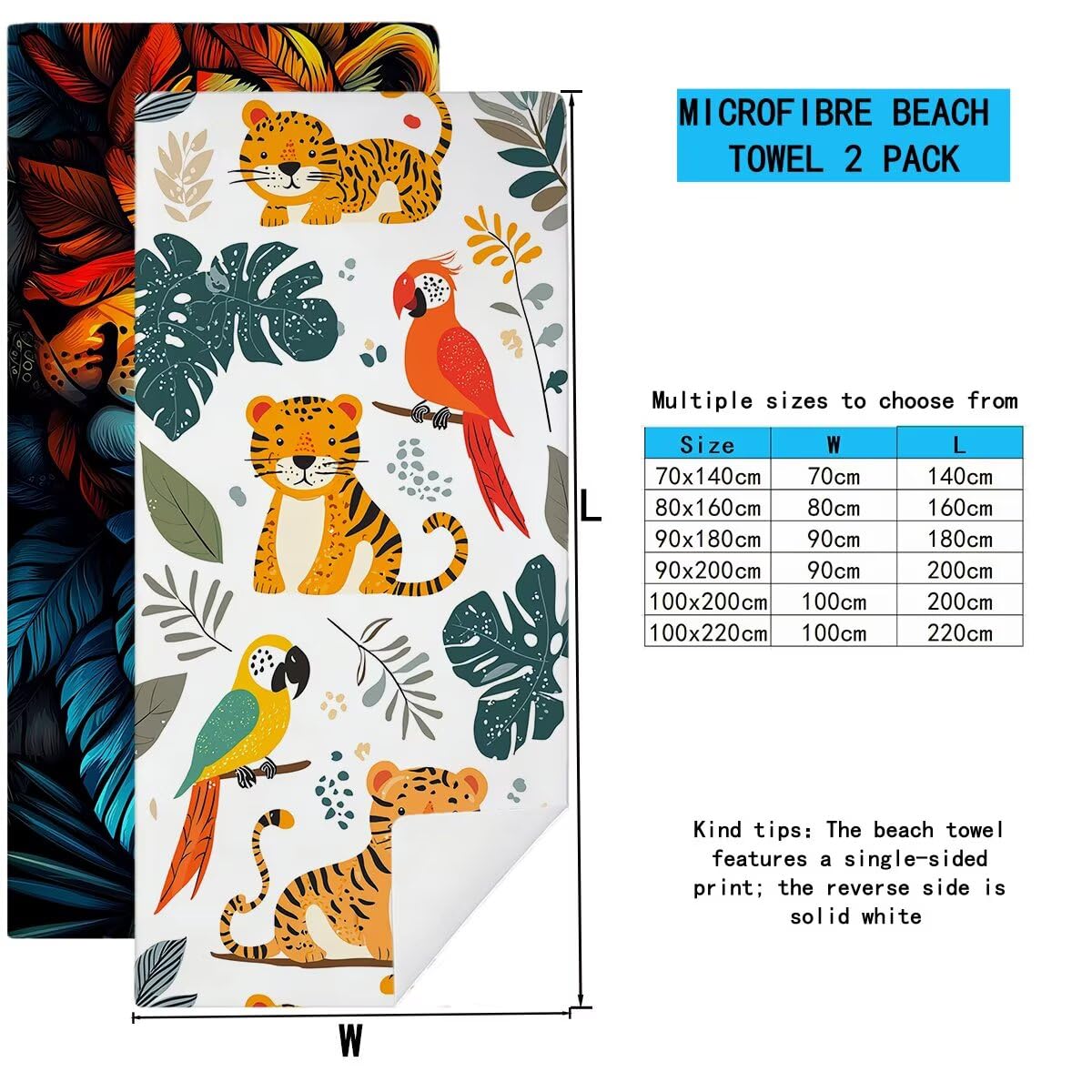 Telo Mare Microfibra, Telo Mare Grande 100x200cm 2 Pezzi, Asciugamano Palestra Donna Asciugatura Rapida, Antisabbia Asciugamano Microfibra, Leggero Asciugamani Palestra per Regalo (Animale) -4404