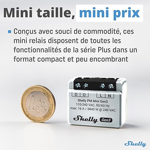 Miniatura 4 de Shelly PM Mini Gen3  Medidor de potencia inteligente WiFi y Bluetooth 1 canal 16 A  Automatización del hogar  Compatible con Alexa y Google Home