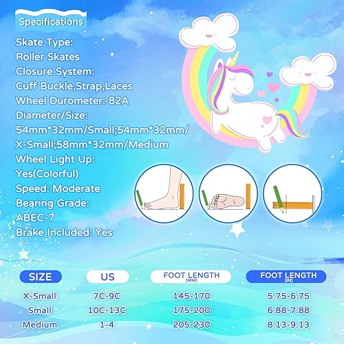 Miniatura 4 de Nattork Patines de ruedas para niñas para niños, 4 tamaños ajustables de arco iris con todas las ruedas iluminadas, el mejor regalo de cumpleaños