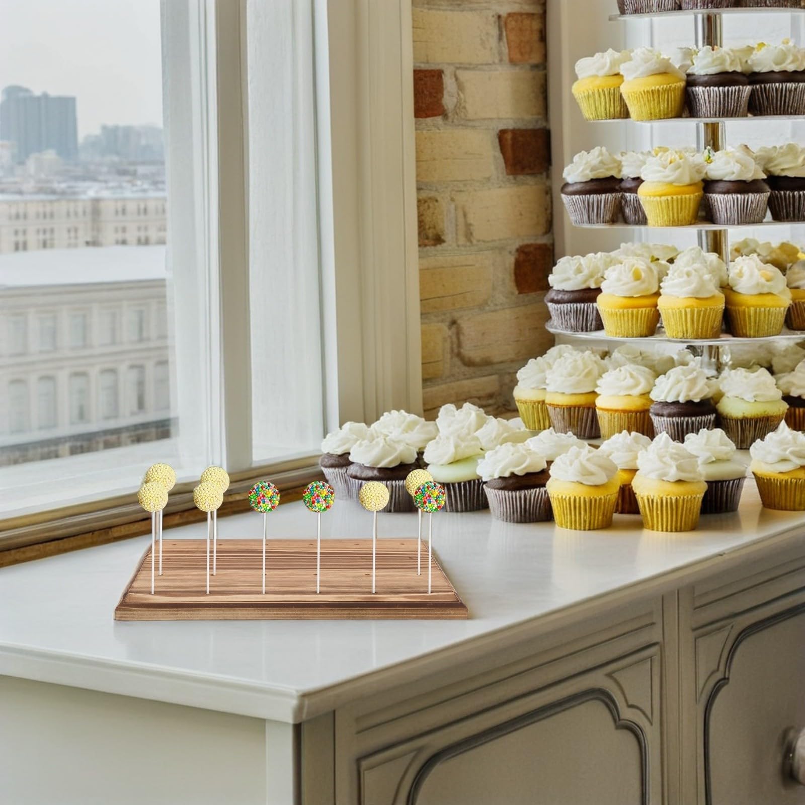 Cabilock Cake Pop Ständer mit 24 Löchern Stabilem Design und 100 Stielen für Hochzeit und Party Dessert Tisch Dekoration