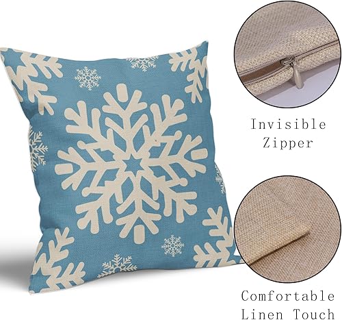 Miniatura 4 de Juego de 2 fundas de almohada de Navidad azul claro de 18 x 18 pulgadas, fundas de almohada decorativas de lino para exteriores, decoración de sofá,