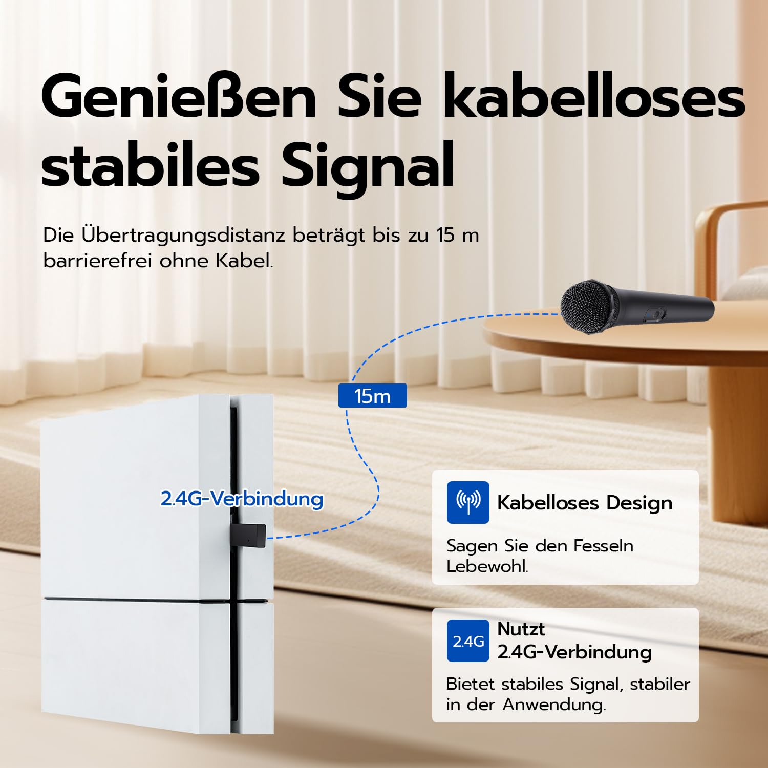 Mcbazel 2 Stück Kabelloses Gaming-Mikrofon mit Niedriger Latenzzeit für PS5, PS4 (Pro), PS3, PS2, Xbox (Series X/S, One, 360), Nintendo Switch (OLED, Gen 2), Wii (U-Modell), PC