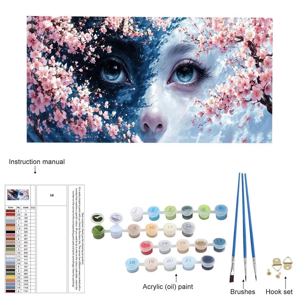 Malen Nach Zahlen Erwachsene xxl, Paint by Numbers Malen Nach Zahlen Blumen Augen, DIY Geschenk Art mit Pinseln und Acrylfarben Handgemalt Ölgemälde Leinwand für Home Décor, Ohne Rahmen 80x160cm W-861