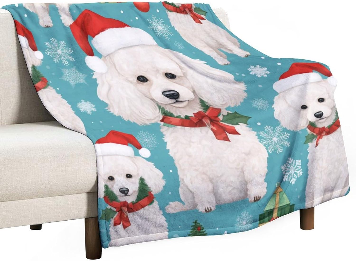 Bed Throw Blanket Happy Howlidays White Poodle Dog Christmas Super Soft Flannel Throw Blanket Pet Dog Lover Gift Blanket 60″x80″ for Bed Couch Chair Sofa Suitable for All Season Gift Idea