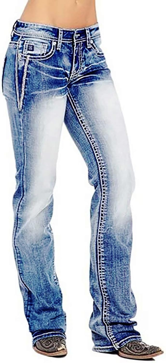 QJBMEI American Flag Mid Rise Bootcut Jeans for Women