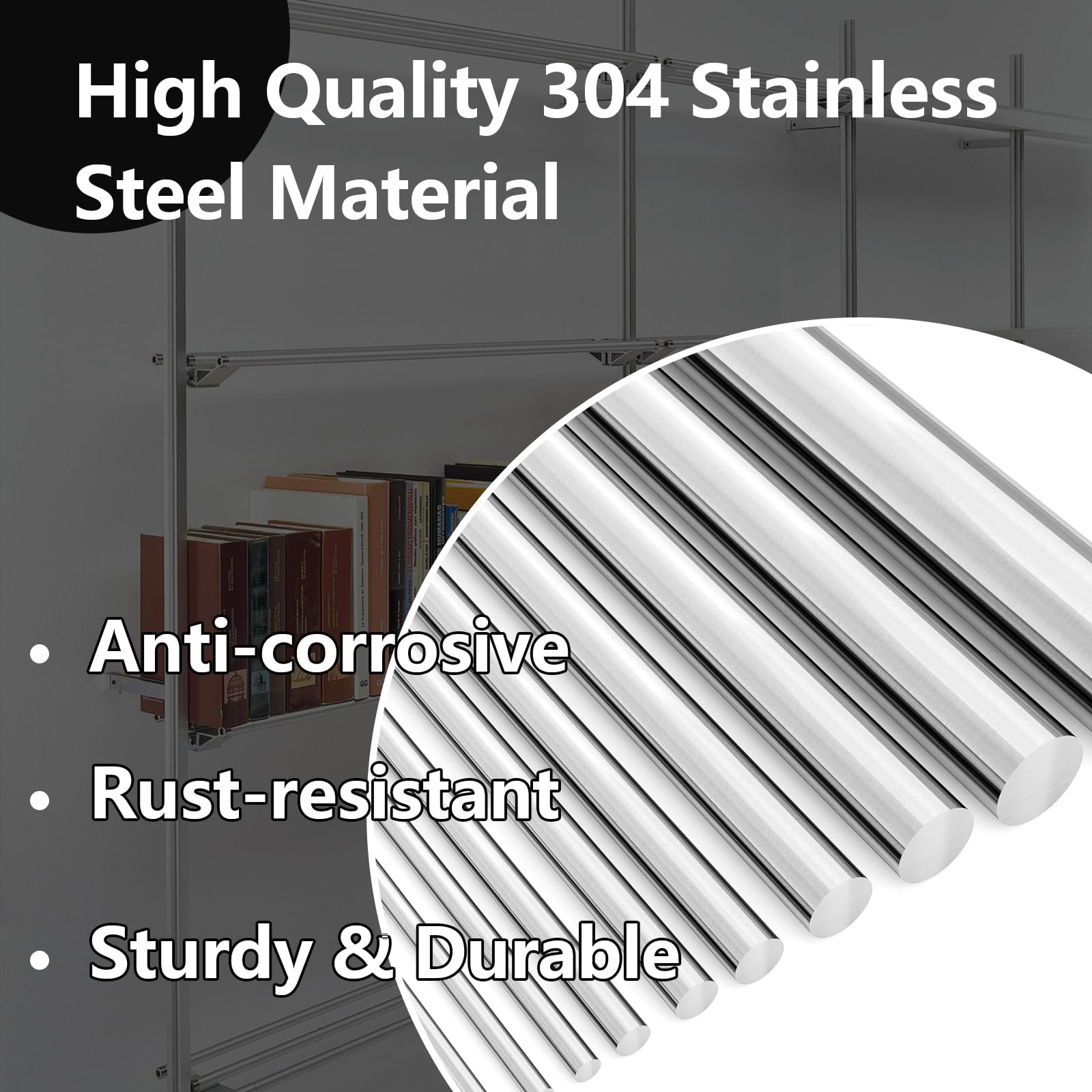 Eoiips Varilla redonda de acero inoxidable 304 de 3/8 pulgadas de diámetro, varilla sólida de 10 pulgadas de longitud, para manualidades de metal y pasatiempos de trabajo de metal, 2 piezas