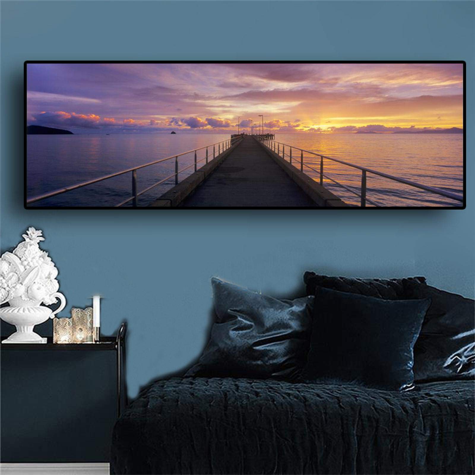 Sunset Natural Dusk Pier Bridge Landscape Panorama Comodino Paesaggio Canvas Painting Poster e stampe Wall Art Pictures 40x120cm Frameless