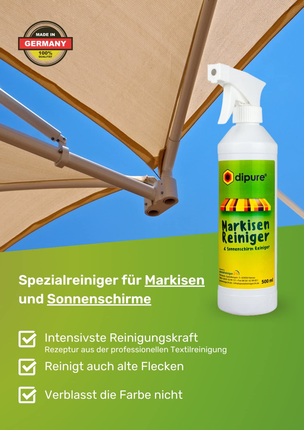 dipure® Markisen-Reiniger 500ml (Sonnenschirm Reiniger)