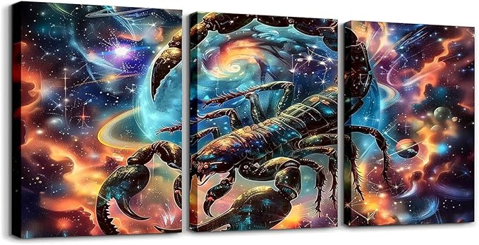 Scorpio Wall Art for Living Room,12 Constellations Zodiac Wall Decor for Bedroom Wall Decorations for Kitchen,Astrology Nebula Galaxy Wall Paintings Office Canvas Pictures,Set of 3