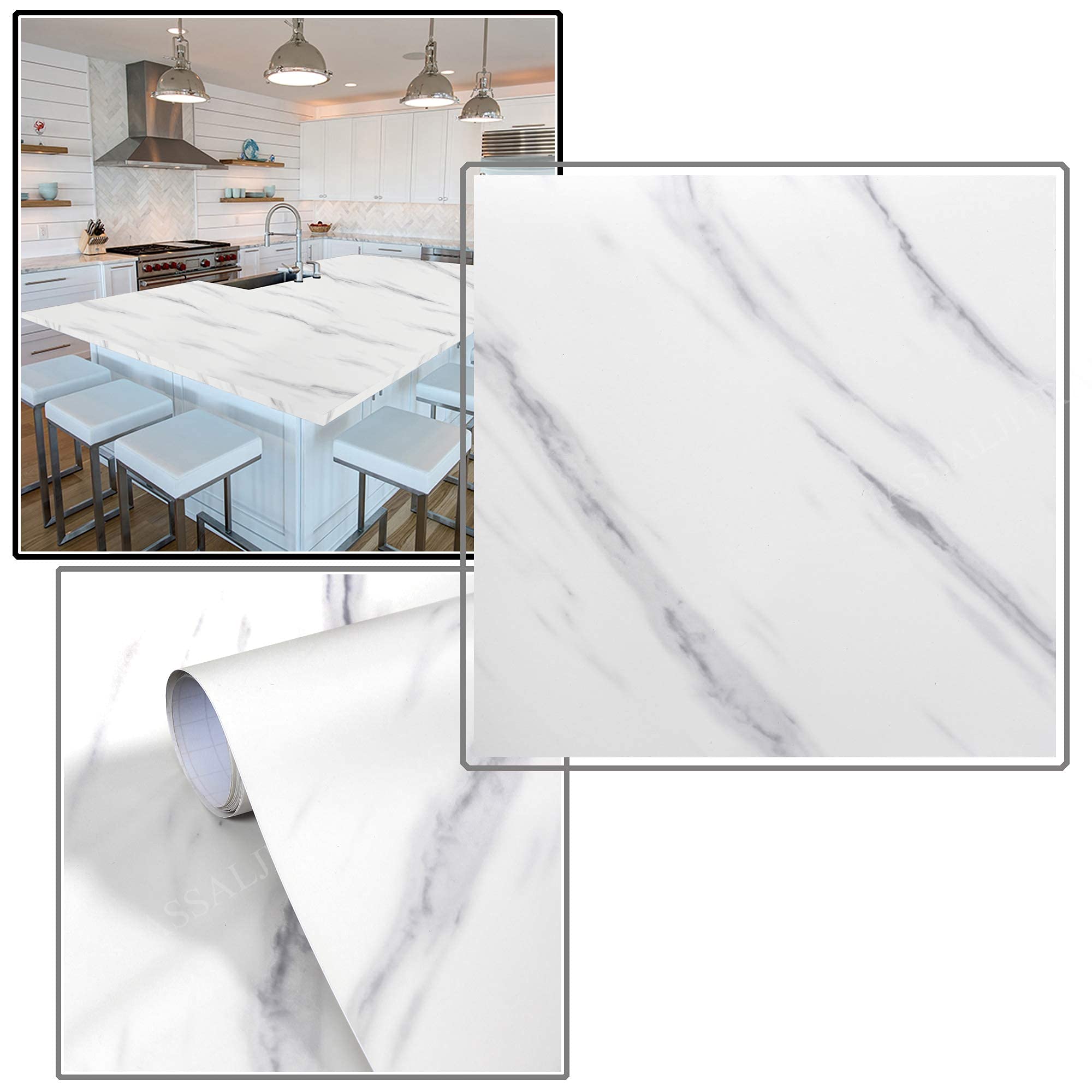 Fusion Graphix White Granite Look Marble Gloss Film Vinyl Self Adhesive Counter Top Peel and Stick Door Wardrobe Wall Papers Wall Decal M-2 (12x100) 2