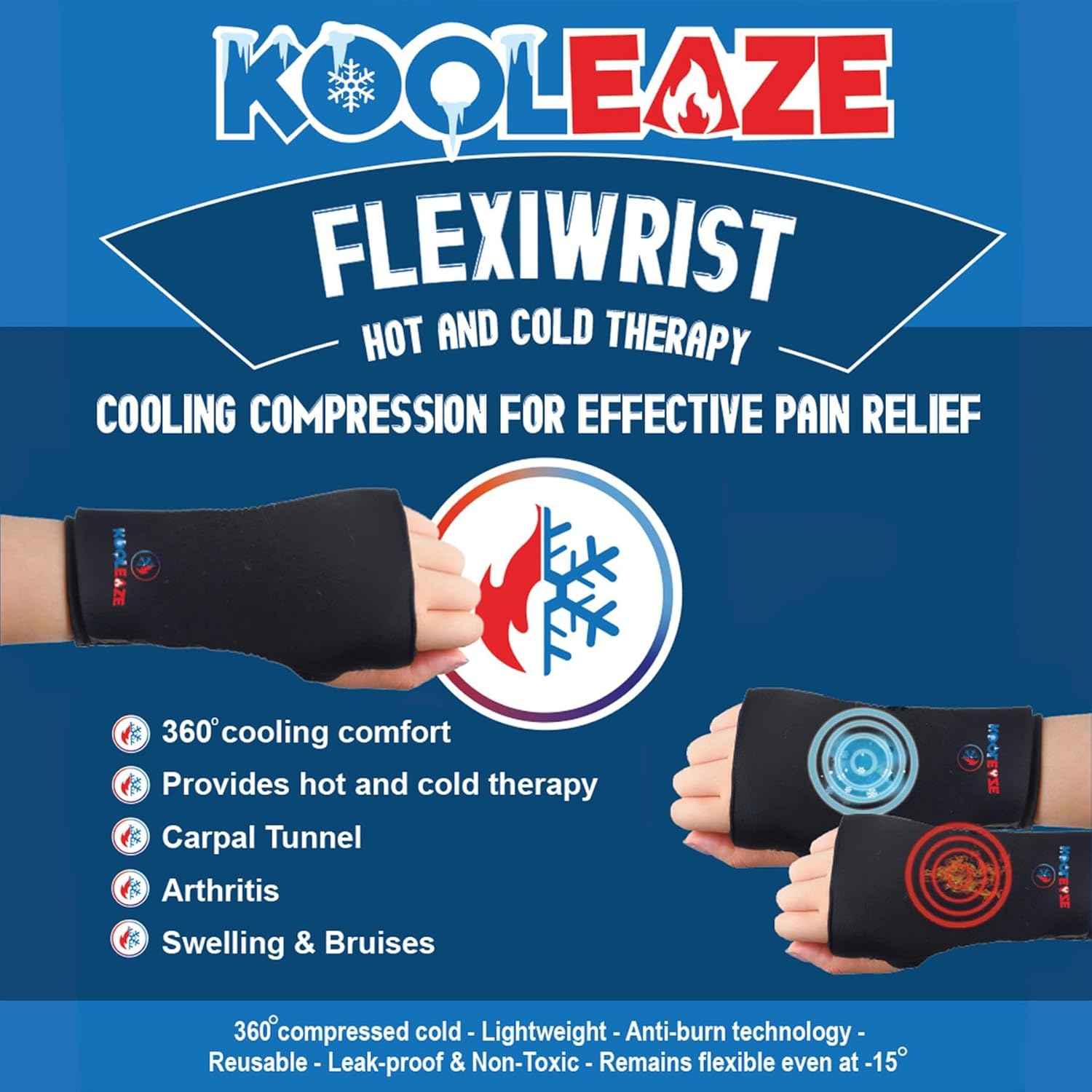 KOOLEAZE Reusable Gel Ice Pack Sleeves for Hot and Cold Therapy – Multipurpose Support | Pain Relief, Swelling Reduction, and Injury Recovery - Wrist