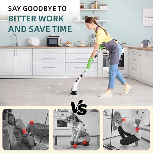 Miniatura 6 de Depurador eléctrico giratorio para limpieza, 9 en 1 intercambiable para baño con pantalla de alimentación, cepillo de limpieza inalámbrico largo,