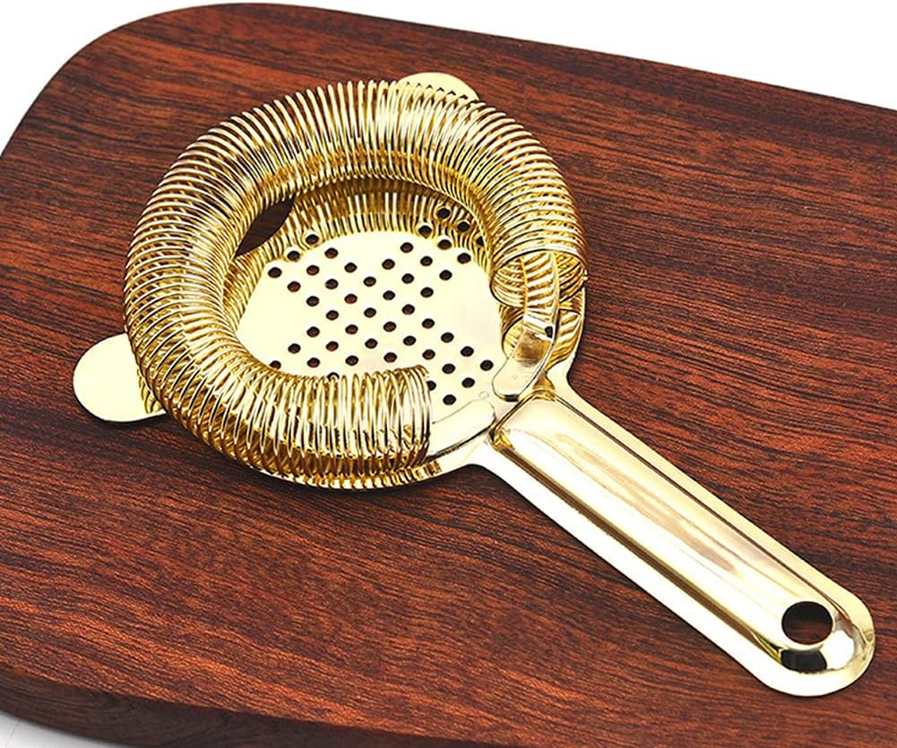 Heavy Duty Spring Bar Tool Strainer, Stainless Steel Finish Drink Strainer for Cocktails, Bartenders & Mixologists(Gold)