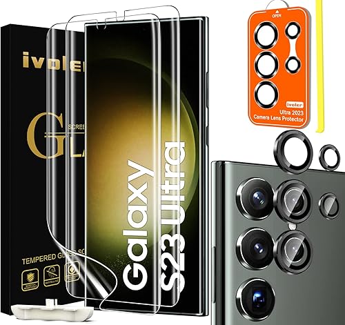 ivoler Paquete de 21 Protector de pantalla para Samsung Galaxy S23 Ultra de 68 pulgadas 5G 2 unidades con 1 unidad Protector de lente de cámara TPU