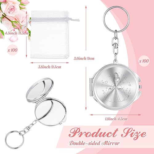 Miniatura 2 de Nosiny 100 juegos de recuerdos de fiesta de quinceañera para invitados, llavero compacto plateado con bolsa de organza blanca, regalo de cumpleaños