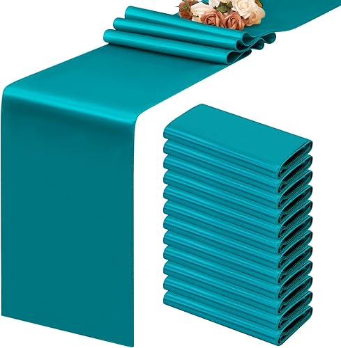 fani Paquete de 12 caminos de mesa de satén turquesa de 12 x 108 pulgadas de largo de tela lisa para bodas, banquetes, graduaciones, fiestas de fani Paquete de 12 caminos de mesa de satén turquesa de 12 x 108 pulgadas de largo de tela lisa para bodas, banquetes, graduaciones, fiestas de