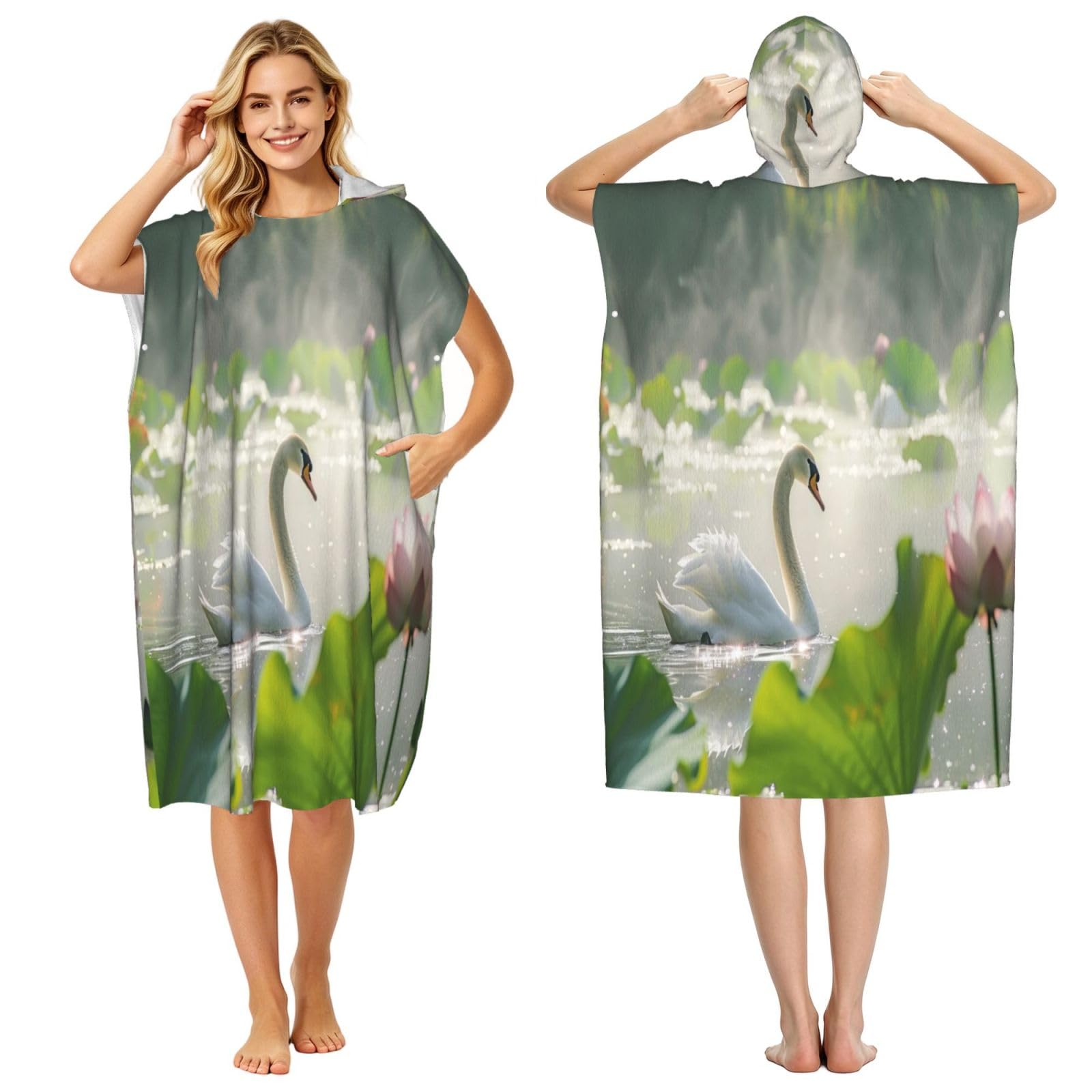 DTHKJNLSF Goose In The Lake Adult Hooded Beach Poncho Towel