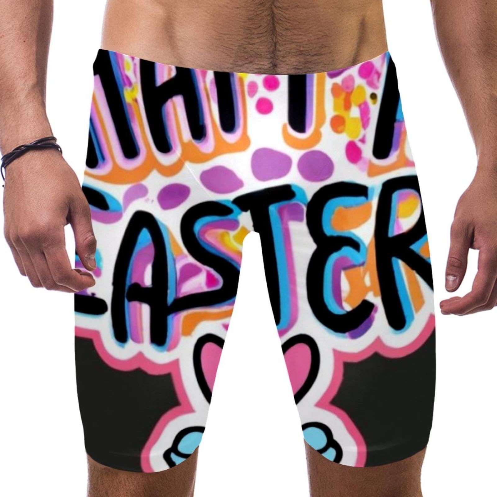 Happy Easter Swimsuit for Men & Boys,Competition Lap Swim Suit, Square Leg Endurance Training Multicoloured
