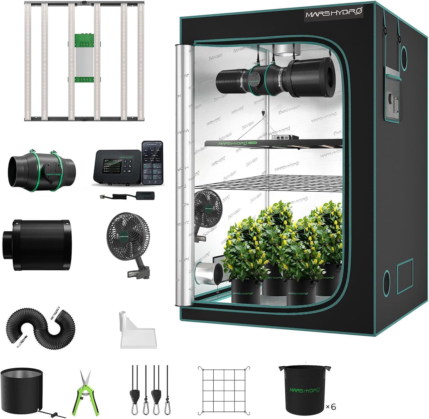 MARS HYDRO Smart Grow Tent Kit 4x4, FC-E4800 WiFi Control Grow Kit System