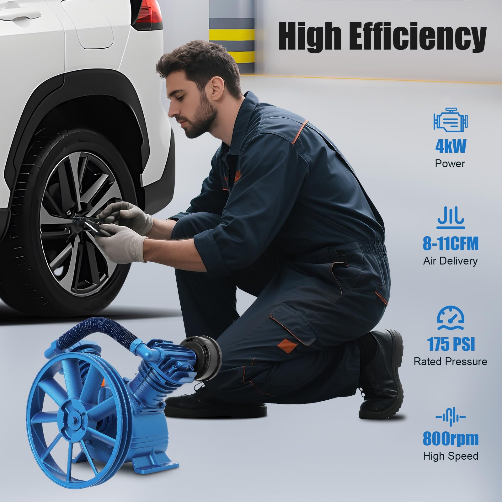 Unidad de Compresor de Aire Comprimido de 5,5 HP en V, Dos Cilindros, Cabezal de Bomba, 1440 RPM, 12 Bar