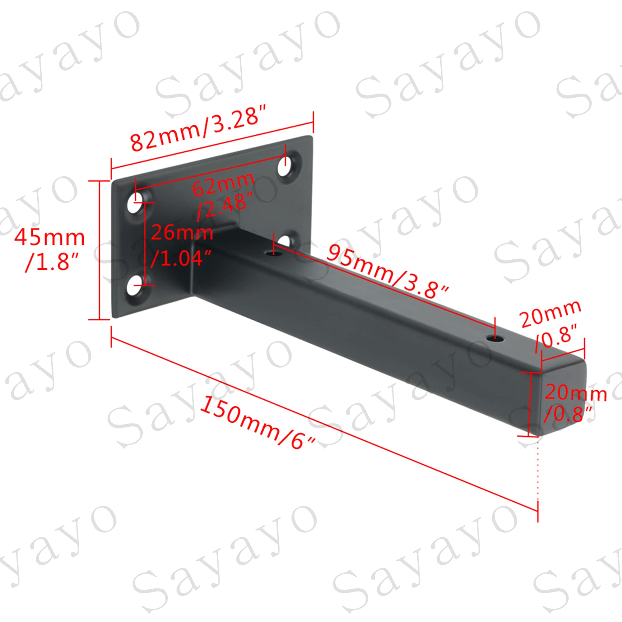 Sayayo 8-Inch Heavy Duty Floating Shelf Brackets – Black Hidden Supports For Wood Shelves, 50lb Capacity, 2-Pack With Screws & Anchors