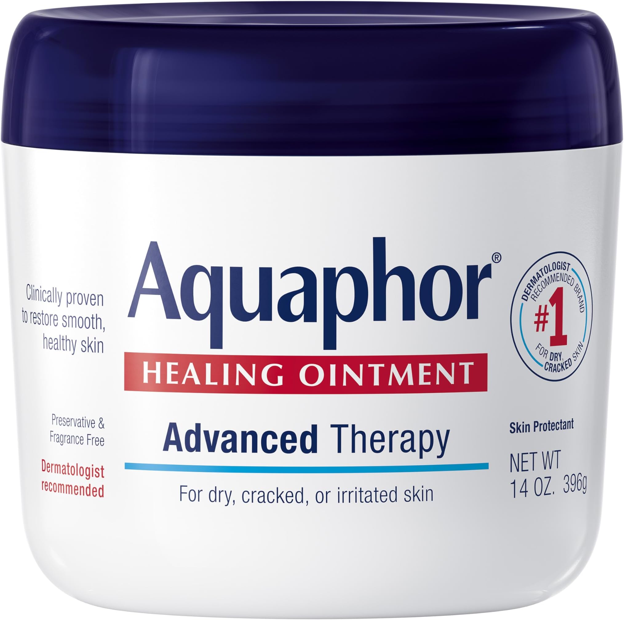 Aquaphor Healing Ointment, Advanced Therapy Skin Protectant, Multi-Purpose Healing Ointment and Body Moisturizer, For Dry, Cracked Skin, Minor Cuts and Burns, 14 Oz Jar