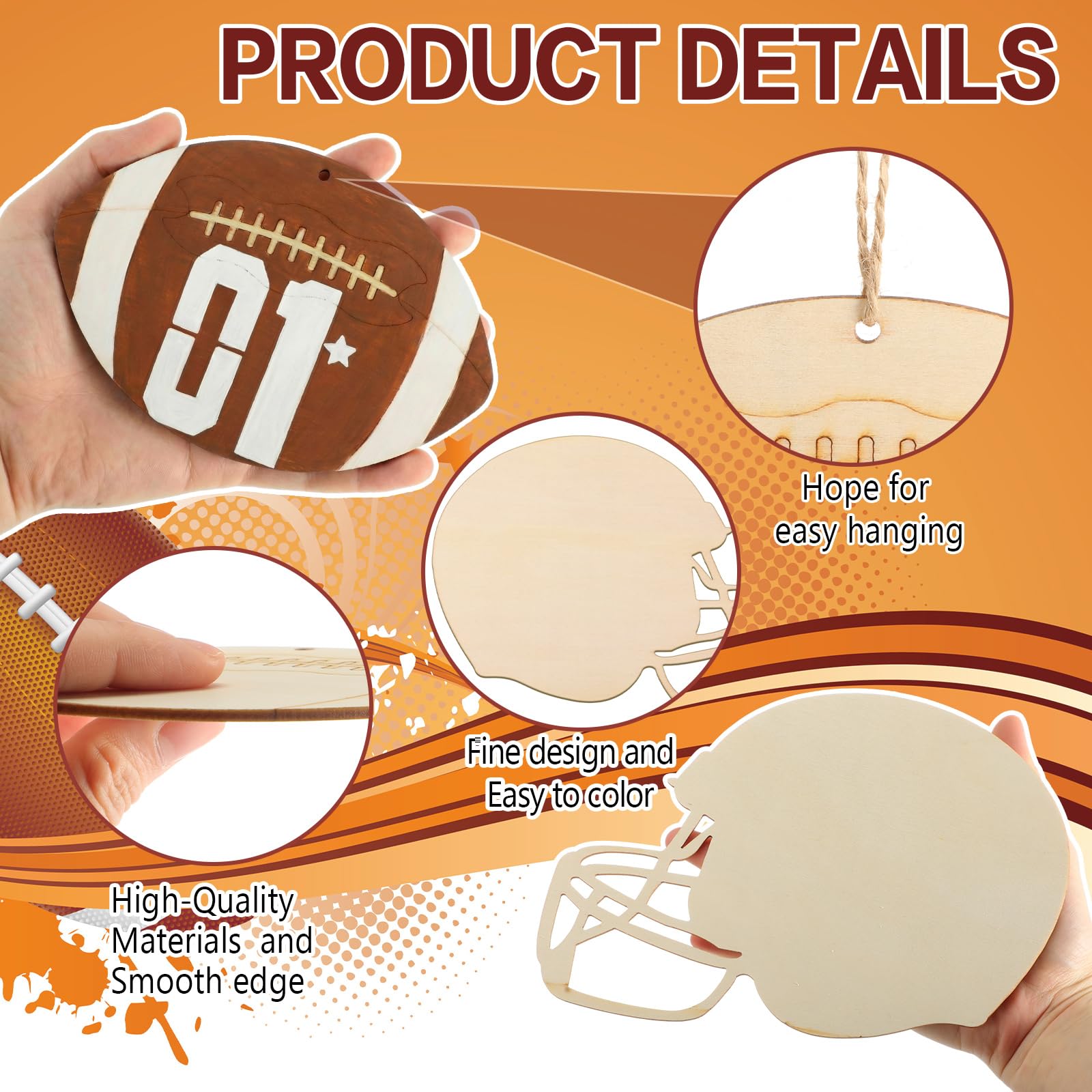 DoubleFill 36 pezzi di artigianato da calcio per bambini, grandi palline da calcio in legno non finite, kit per fai da te, decorazioni per feste a tema, borsa regalo, premio (casco e calcio)