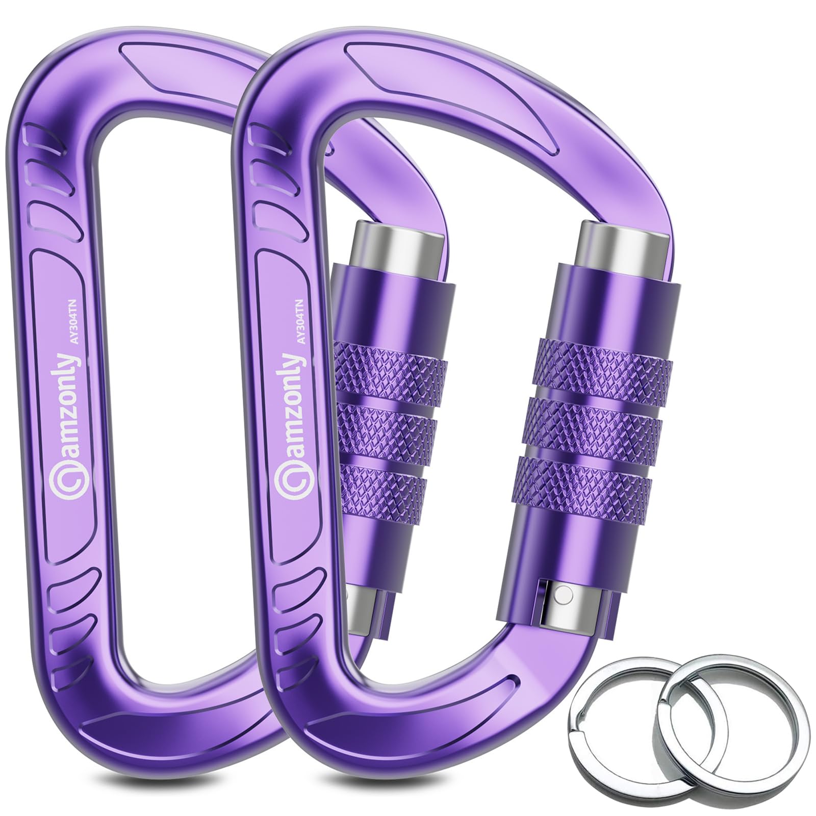 Amzonly 3" Auto Locking Carabiner Clips Heavy Duty, 12KN /2697lbs Lightweight (1.0oz), Sturdy Twist Lock Caribeeners for Camping Hiking Hammock Swing Backpack, Dog Leash and Harness etc, Purple