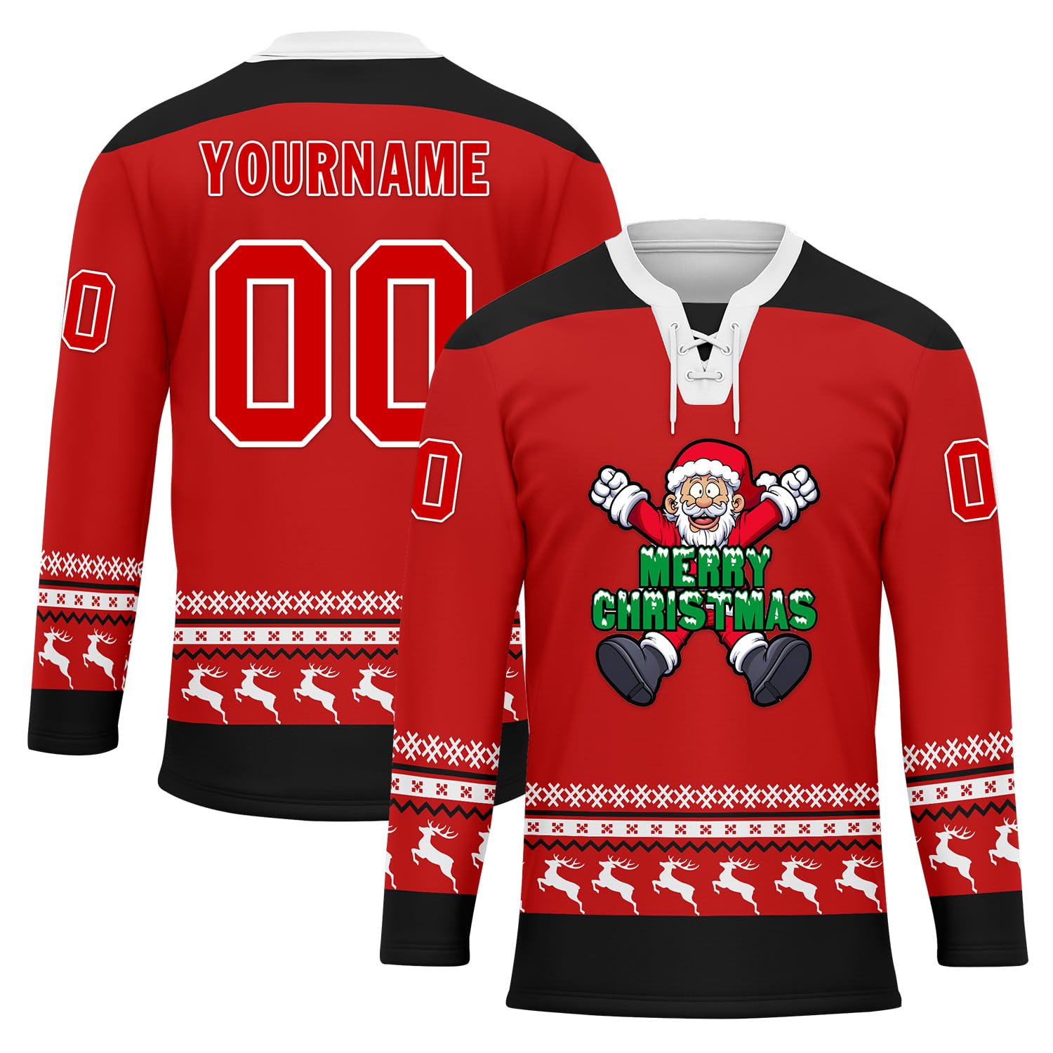 Custom Christmas Hockey Jersey for Men Women Youth, Santa Claus Ice Hockey Practice Uniform Sports Training Outfit