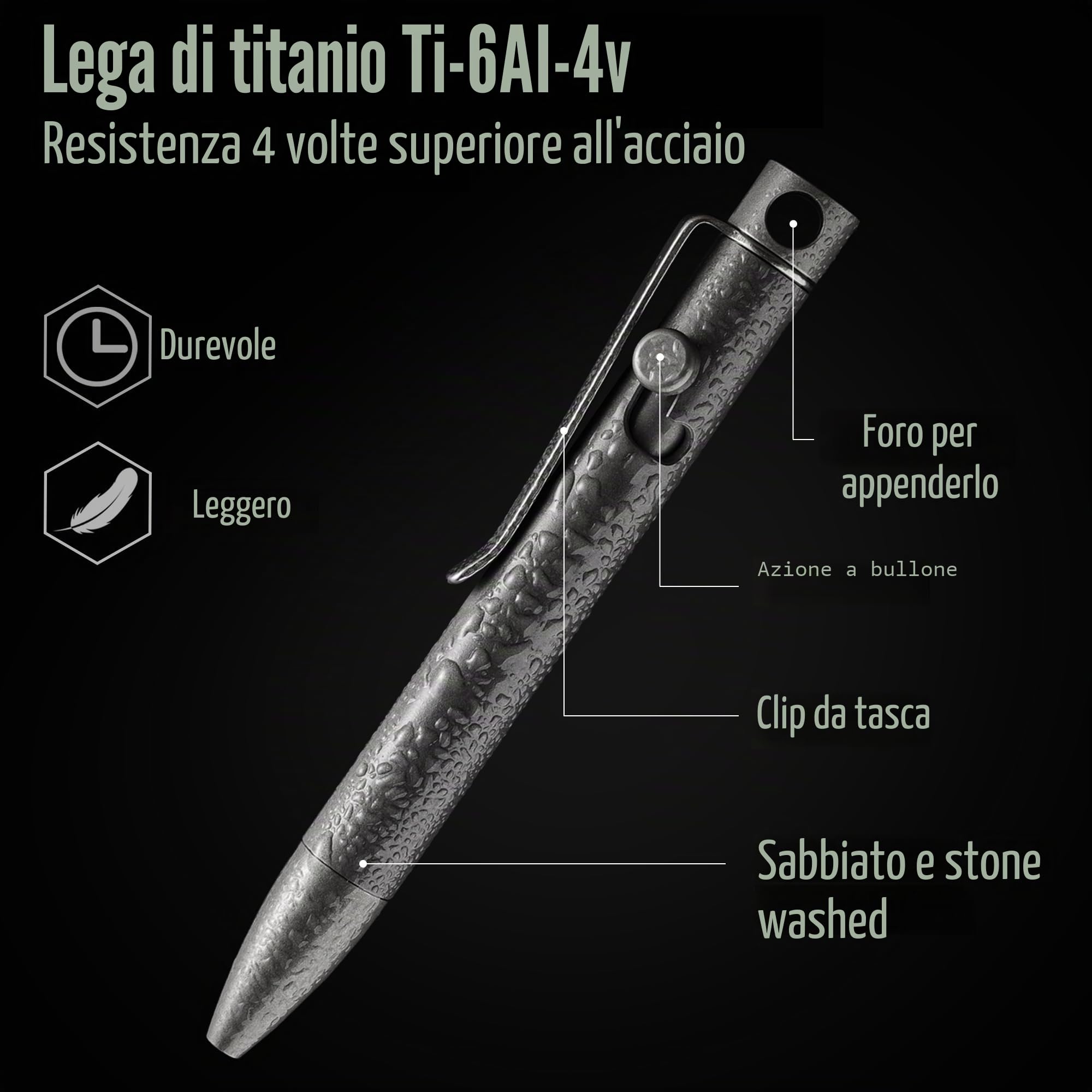 KeyUnity KP04SW Penna a sfera in lega di titanio con clip, penna tascabile EDC in metallo retrattile per il trasporto quotidiano